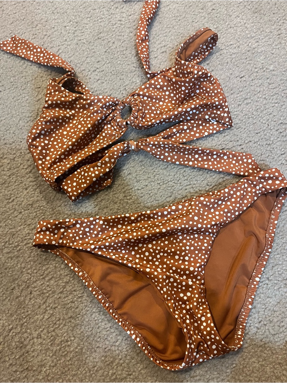 Sanctuary Rust Polka Dot Bikini set swimsuit XS top small bottoms